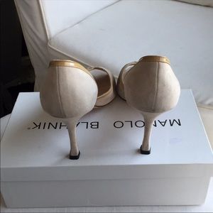 Manolo Blahnik | Shoes | Manolo Blahnik Nude Suede Peep Toe Heels 39
